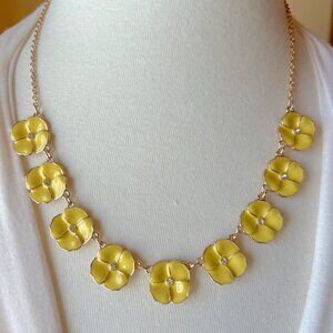 Liz Claiborne Yellow Enamel Floral Necklace With Rhinestones & Gold-Tone Chain